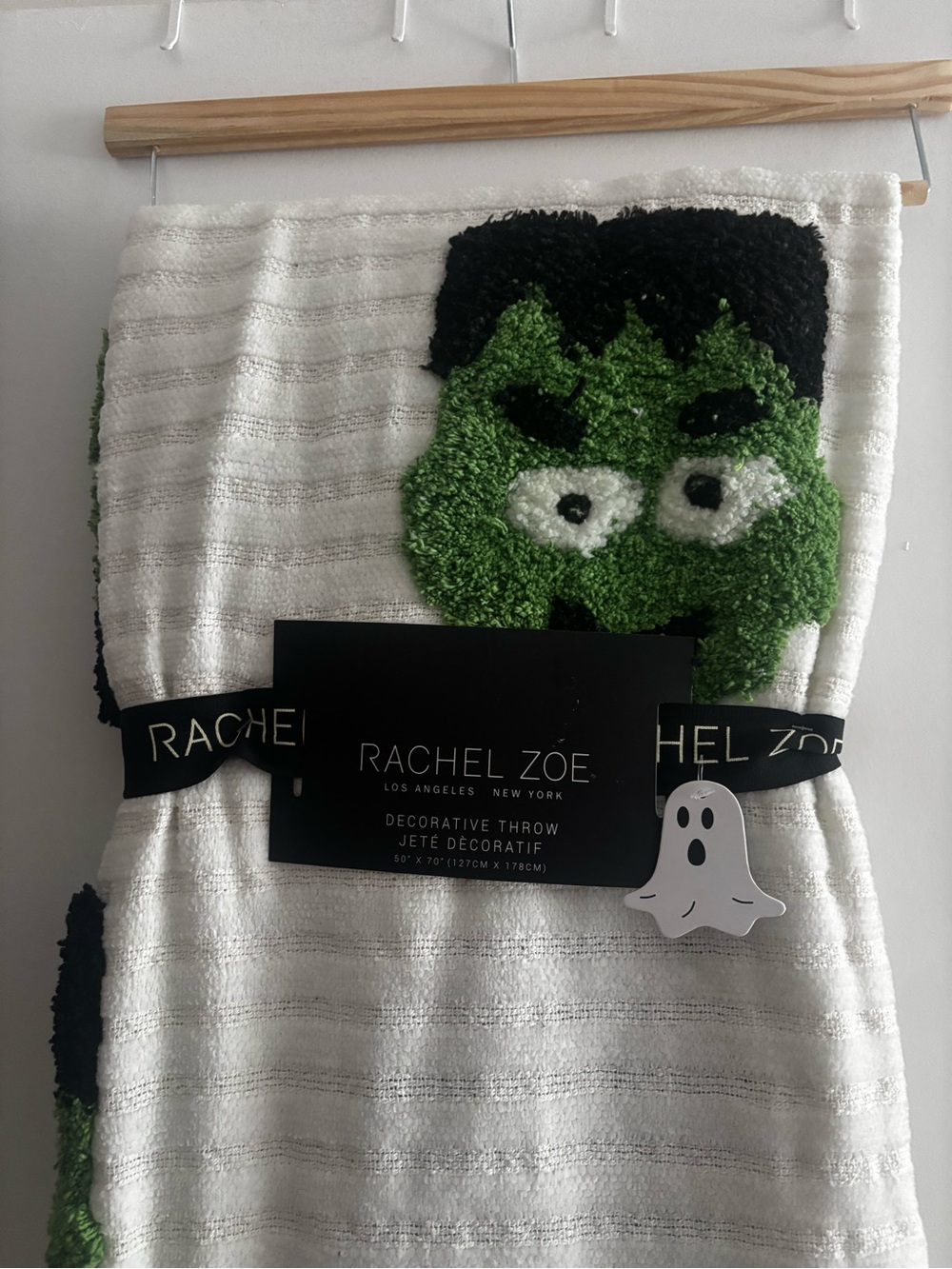 Rachel Zoe Halloween White Throw blanket with Green Frankenstein - Picture 2 of 2